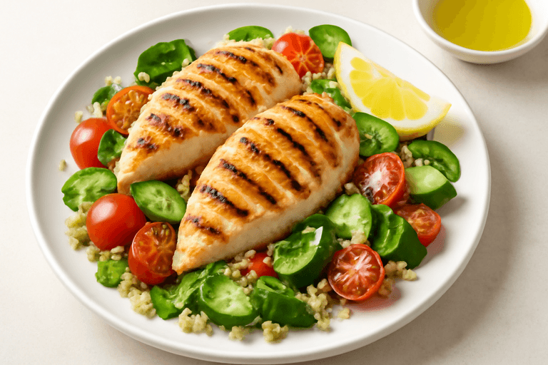 Pollo a la plancha con ensalada fresca de quinoa