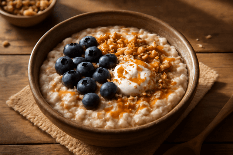 Lekka owsianka z jagodami i orzechami