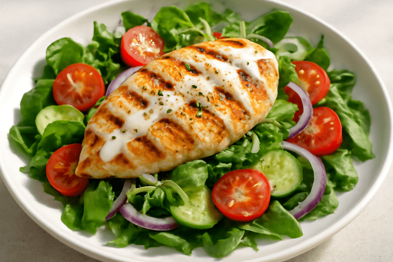 Lekka sałatka z grillowanym kurczakiem i warzywami