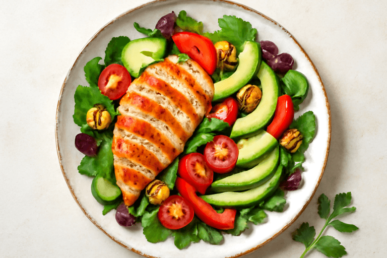 Lekka sałatka z grillowanym kurczakiem i warzywami
