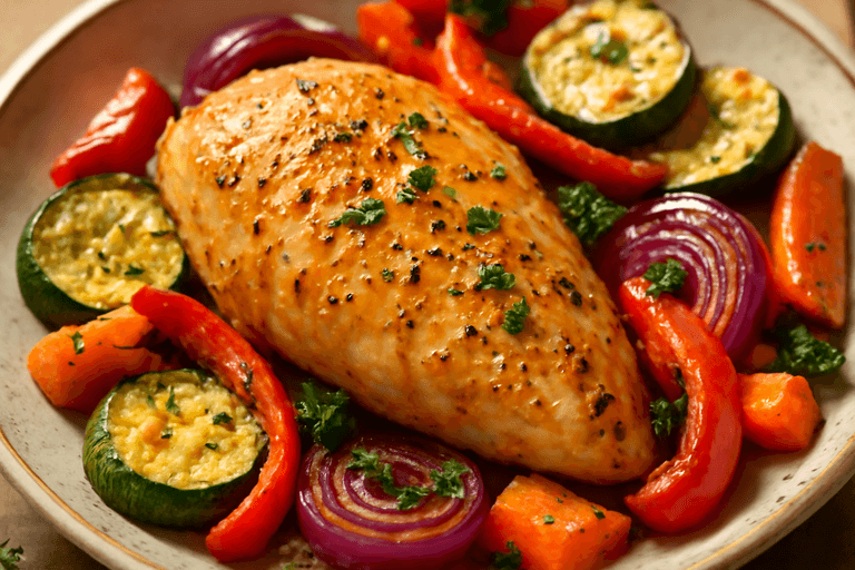 Pechuga de Pollo Asada con Verduras Mediterráneas