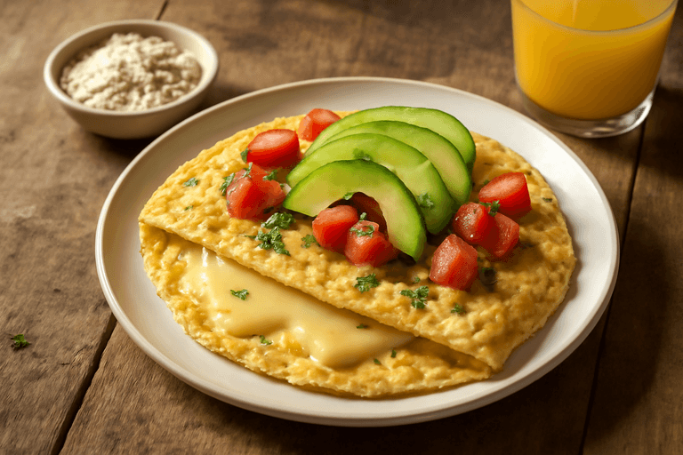 Kraftvolles Frühstücks-Omelett mit Hafer und Avocado