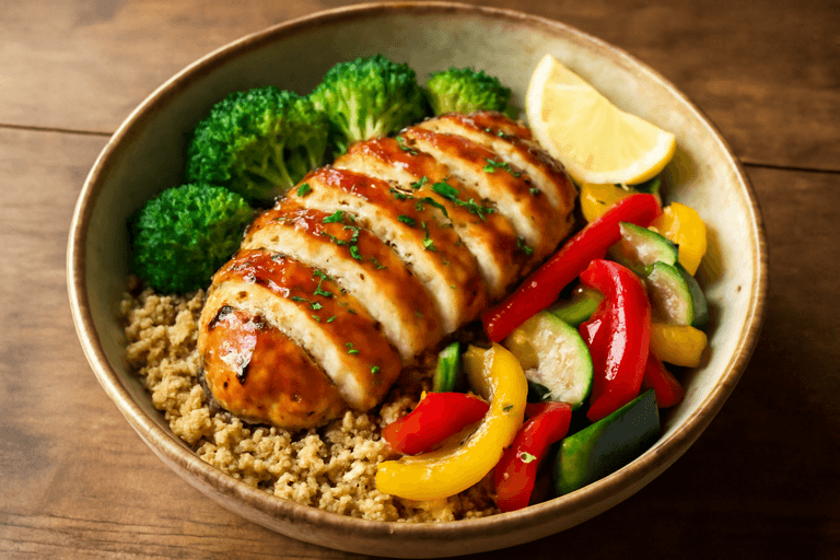 Kräftige Hähnchen-Bowl mit Quinoa & Gemüse