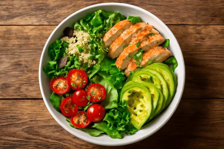 Klassisk kycklingsallad med quinoa och avokado