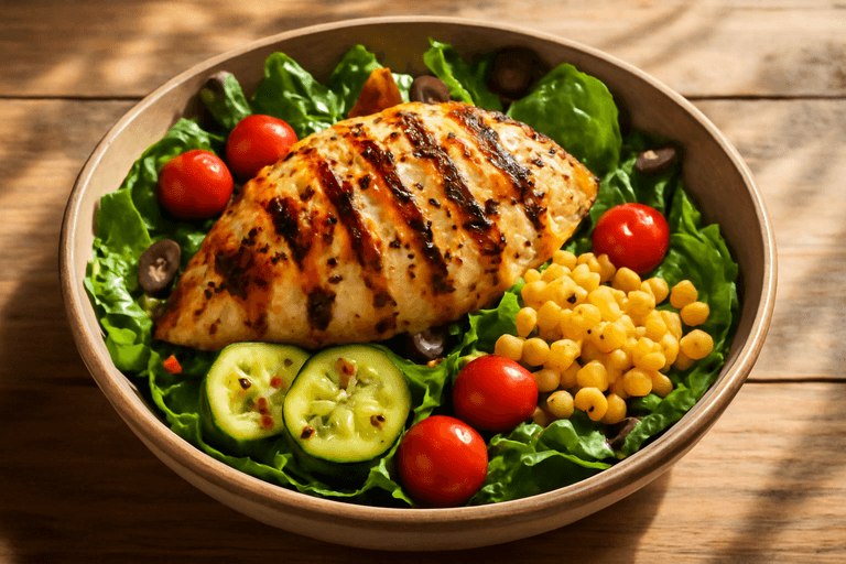 Ελαφριά Κοτόπουλο Σαλάτα με Ελαιόλαδο και Λαχανικά