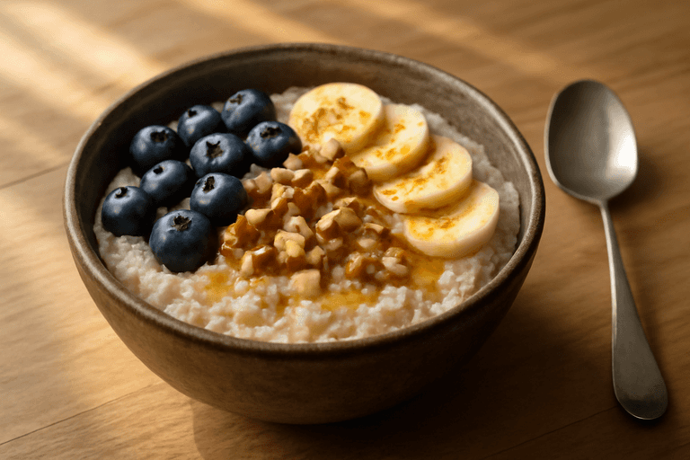Proteinrik gröt med bär och mandel