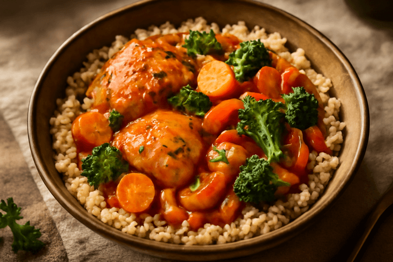 Kycklinggryta med grönsaker och fullkornsris