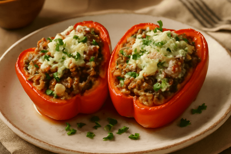 Gefüllte Paprika mit magerem Rinderhack und mediterranem Gemüse