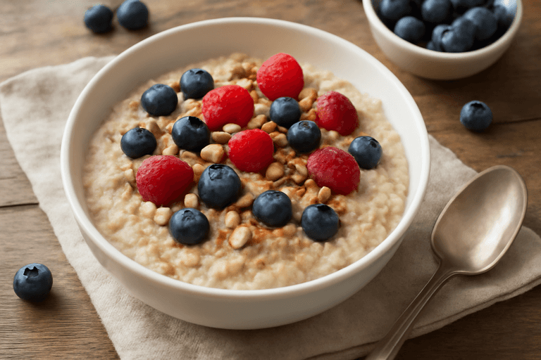 Klassisk proteinrik gröt med bär och nötter