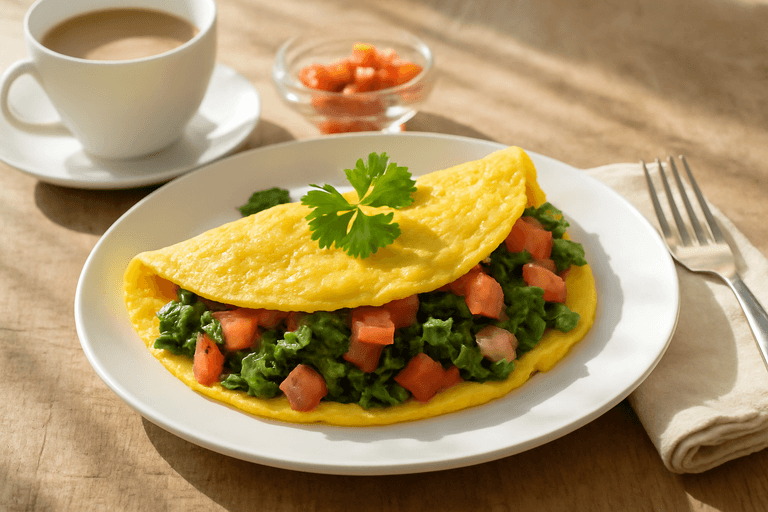 Omelette Clásica Ligera con Espinacas y Tomate