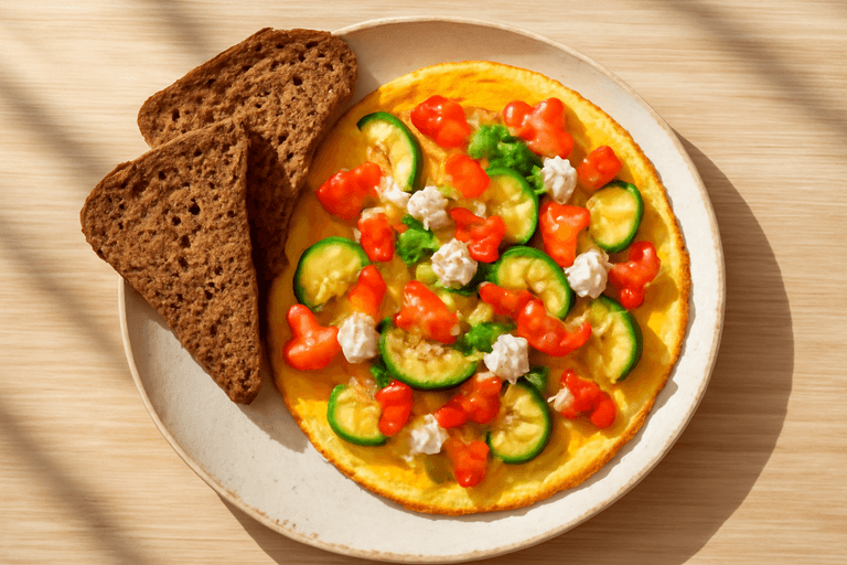 Ομελέτα Ενέργειας με Λαχανικά & Ψημένο Ψωμί Ολικής