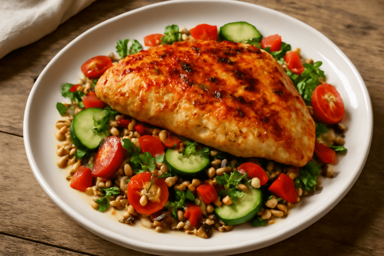 Κοτόπουλο Σχάρας με Καπνιστή Πάπρικα & Σαλάτα Δίκοκκου Σταριού