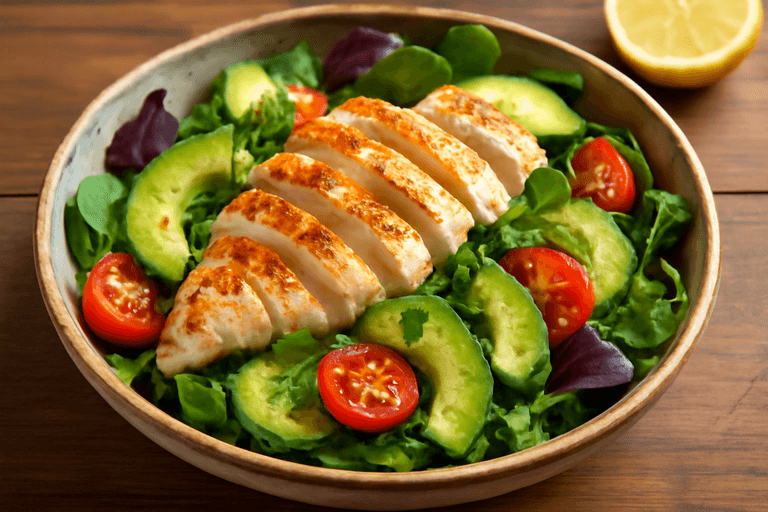 Легкий куриный салат с авокадо и зеленью