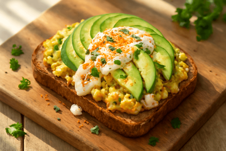 Tostadas Integrales con Aguacate, Garbanzos y Salsa de Yogur