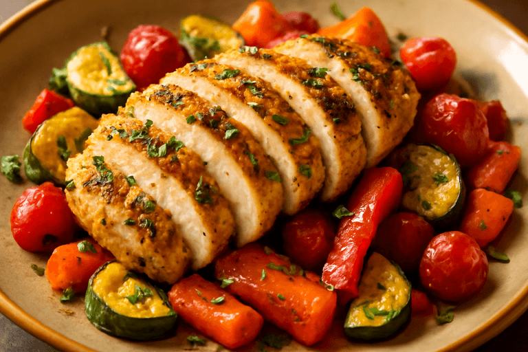 Herbed Lemon-Garlic Grilled Chicken with Roasted Vegetables