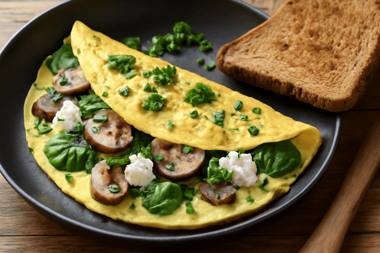 Omelette Fit de Espinaca y Champiñones