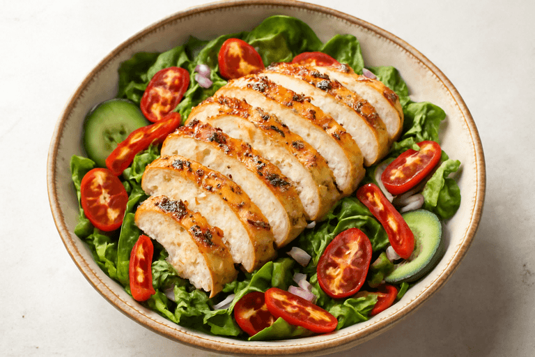 Lätt kyckling- och grönsakssallad med citronvinägrett