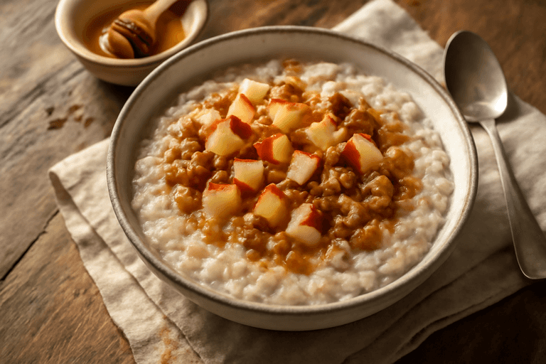 Овсяная каша с яблоком, грецкими орехами и корицей