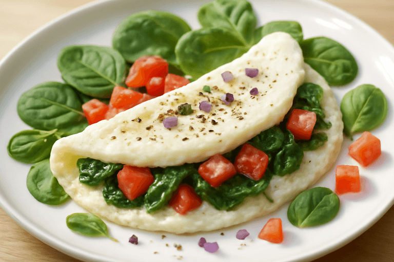 Omelette clásico de claras con espinaca y tomate