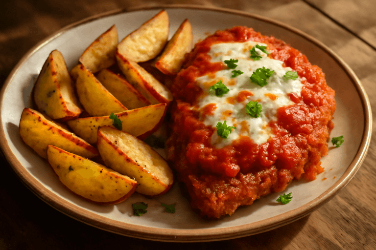 Pollo alla Parmigiana con Patate al Forno