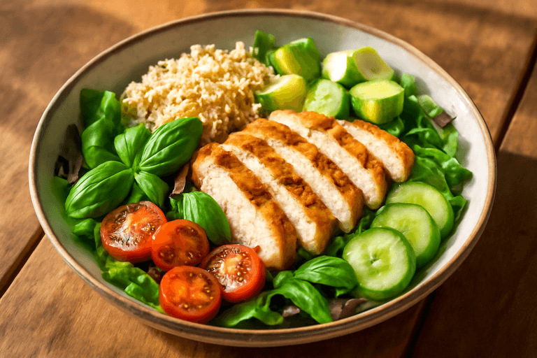 Färgglad kycklingsallad med quinoa och avokado