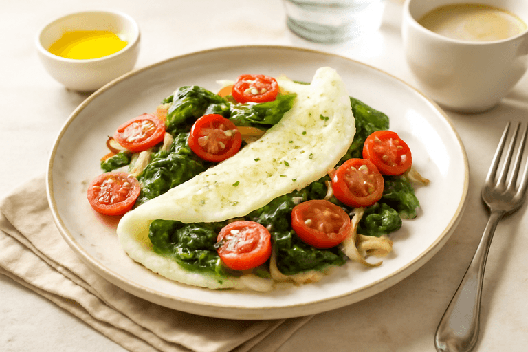 Omelette de claras con espinaca y tomate