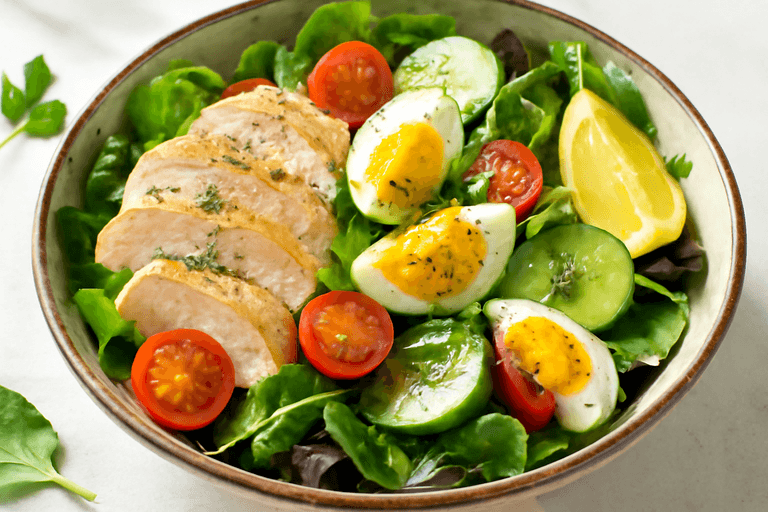 Lekka sałatka z kurczakiem i jajkiem dla zdrowego stylu życia