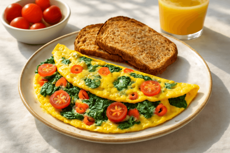 Proteinrik grönsaksomelett med fullkornsbröd