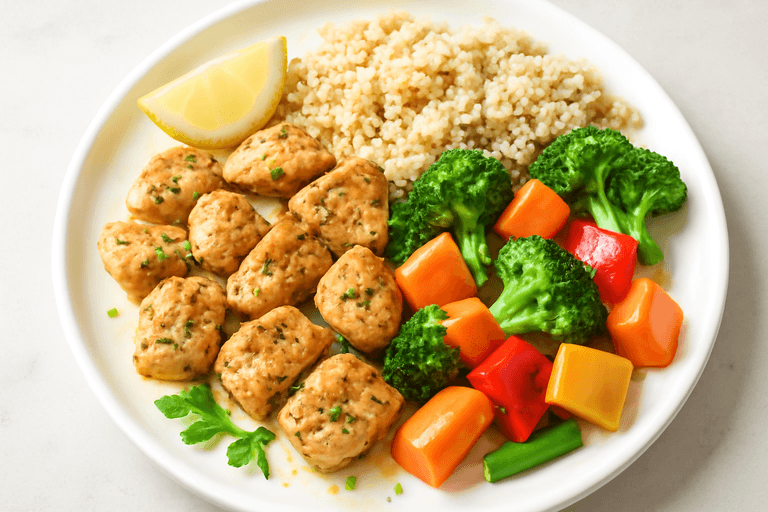 Куриная грудка с овощами на пару и киноа