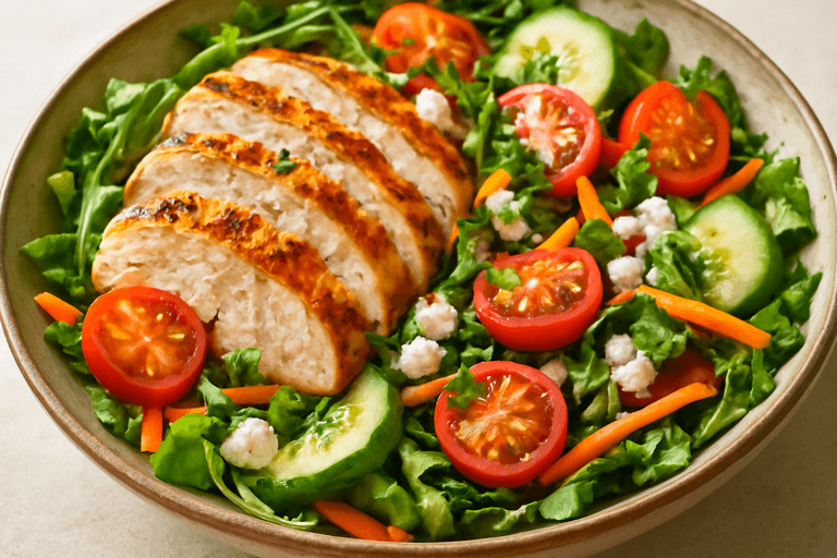 Salade de poulet grillé aux légumes croquants