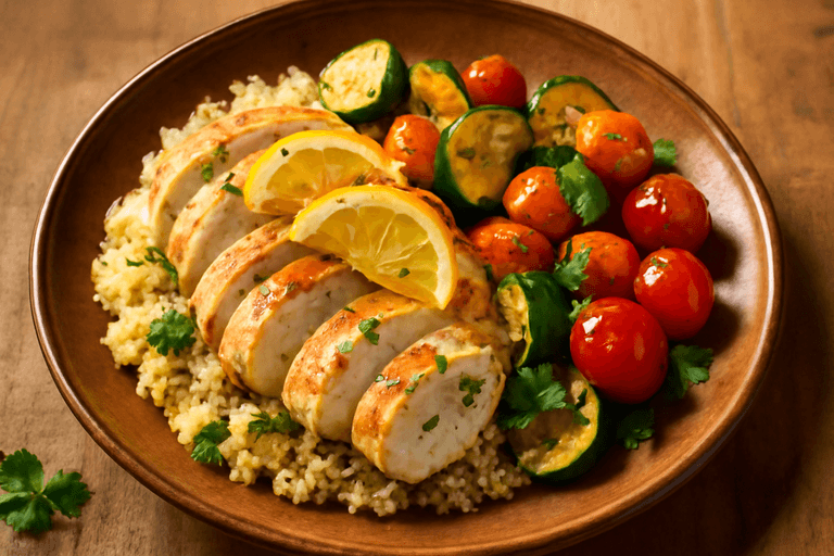 Poulet aux légumes rôtis et quinoa