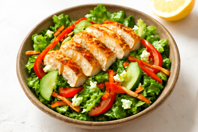 Leichter Hähnchen-Gemüsesalat mit Zitronen-Dressing