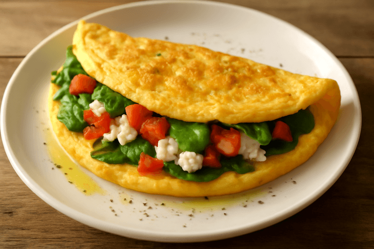 Omelete Proteico com Espinafre e Tomate