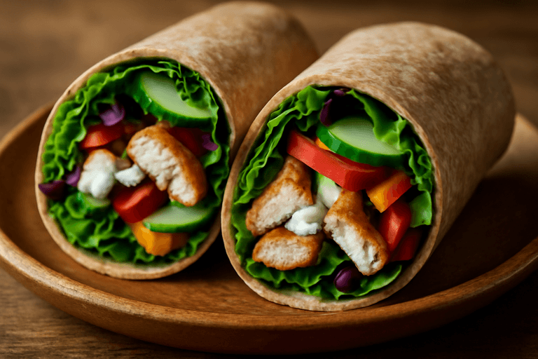 Proteinreicher Hühnchen-Gemüse-Wrap