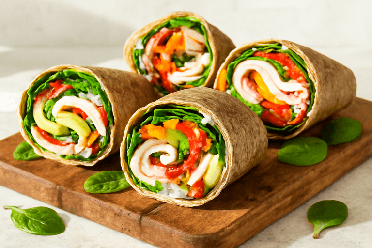 Kalkon- och grönsakswraps med krämig yoghurt