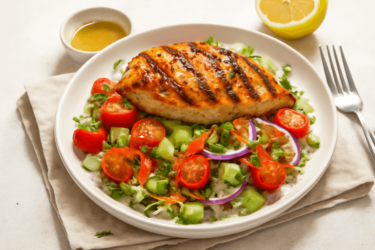 Salada Clássica de Frango Grelhado com Quinoa e Legumes