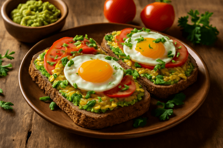 Herzhafte Protein-Pfannenbrote mit Avocado und Ei