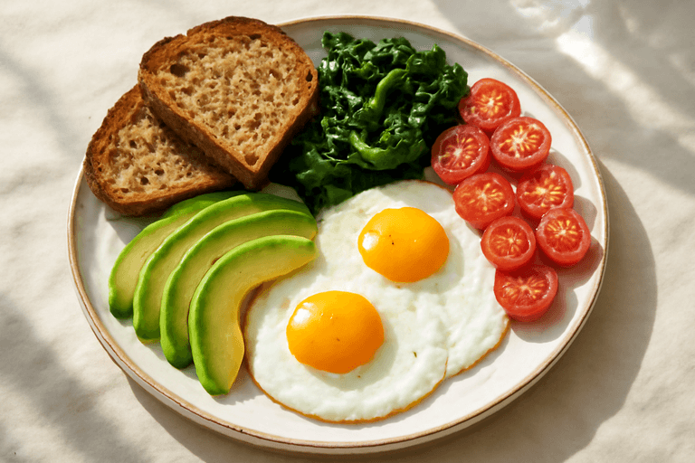 Tazón energético de desayuno clásico con huevo y aguacate