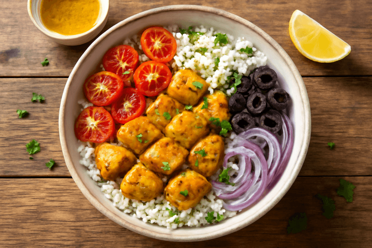 Bowl di Riso e Pollo alla Mediterranea