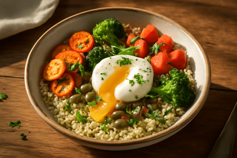 Grön Energi-Bowl med Quinoa & Rostade Grönsaker