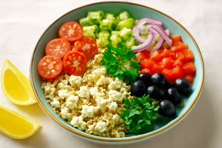Vegetarisk Grekisk Salladsskål med Quinoa