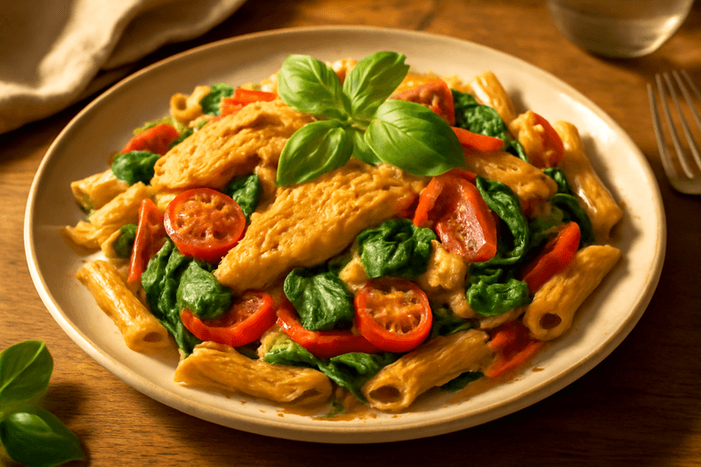 Energiboostande kycklingpasta med krämig grönsakssås