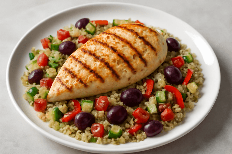 Κοτόπουλο ψητό με σαλάτα λαχανικών και κινόα
