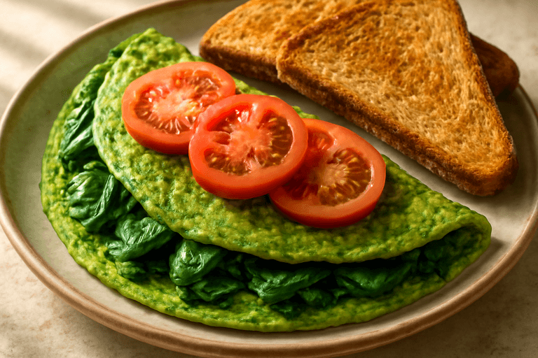 Proteinrik grön omelett med tomat & fullkornsbröd