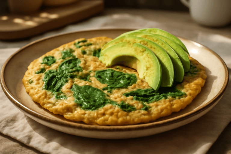 Tortilla de Avena y Espinacas con Aguacate
