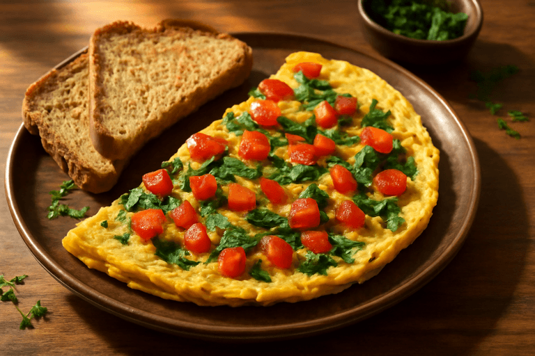 Proteinreiches Gemüse-Omelett mit Vollkornbrot