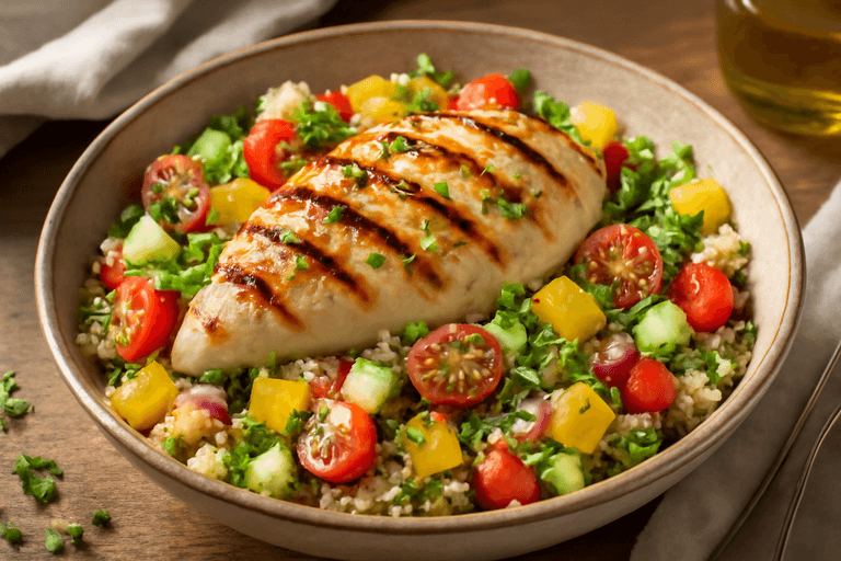 Zöldséges csirkemell quinoa salátával