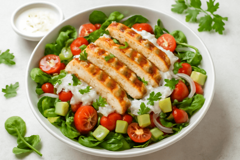 Leichter Hähnchen-Gemüse-Salat mit Joghurtdressing