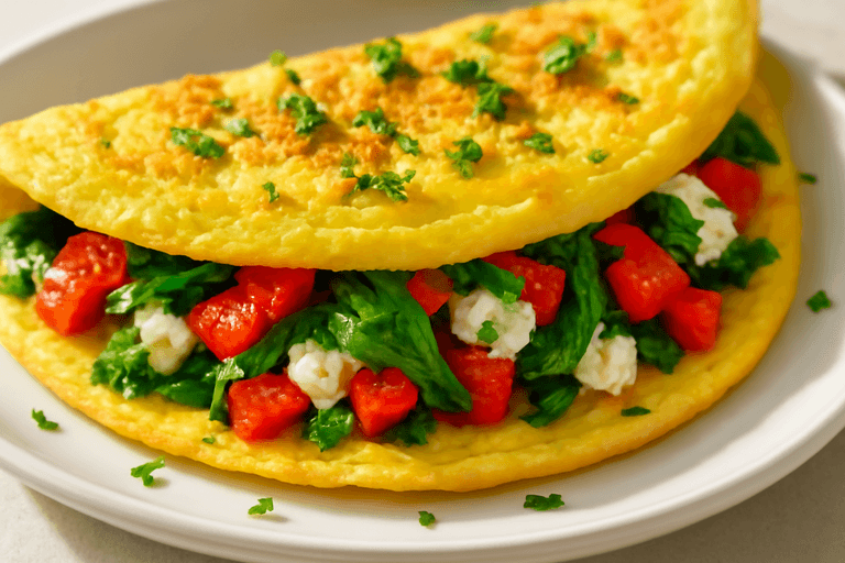 Omletă sățioasă cu legume și brânză slabă