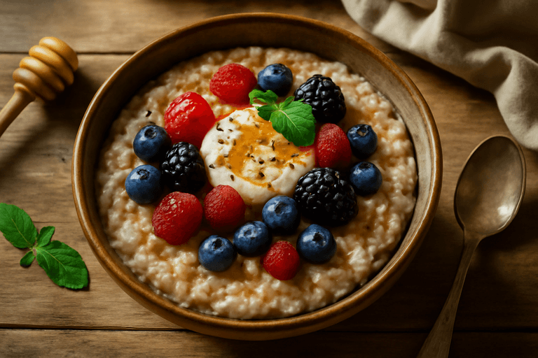 Lekka owsianka z owocami leśnymi i jogurtem